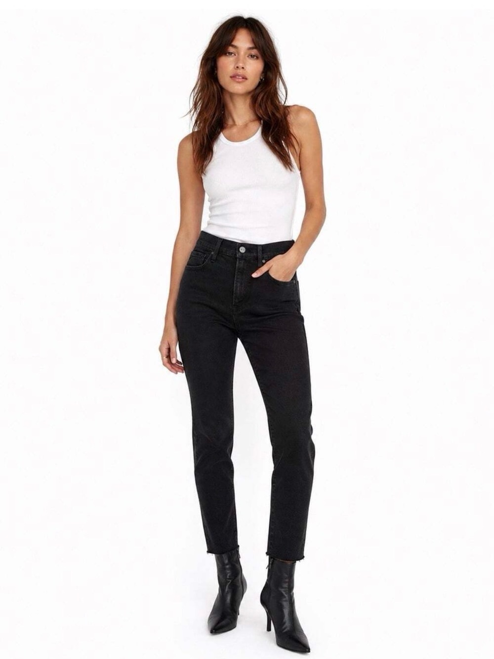 Frame Ali High Rise Cigarette Jeans | Black Noir | Sz 25 | EUC